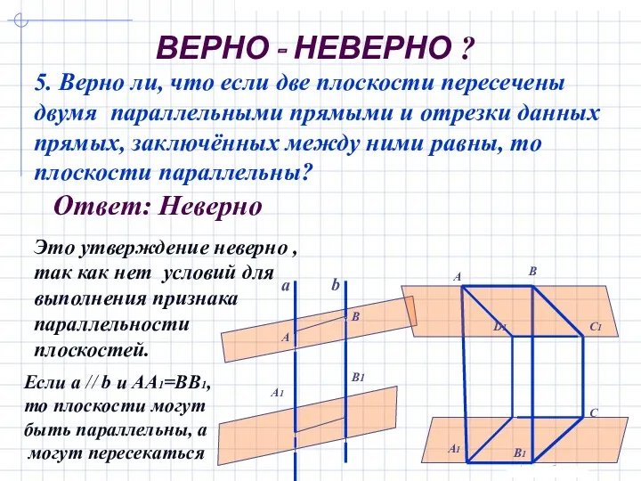 Ответ: Неверно а b А В А1 В1 Если a