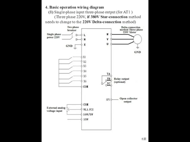 5页 4. Basic operation wiring diagram (1) Single-phase input three-phase