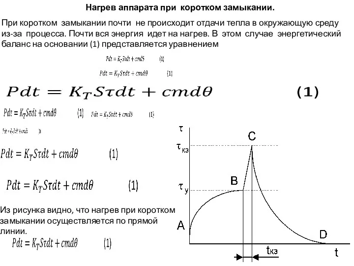 Нагрев аппарата при коротком замыкании. При коротком замыкании почти не