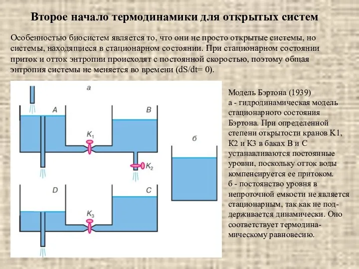 Второе начало термодинамики для открытых систем Особенностью биосистем является то,