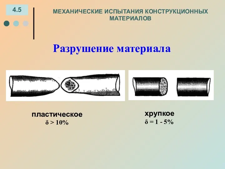 МЕХАНИЧЕСКИЕ ИСПЫТАНИЯ КОНСТРУКЦИОННЫХ МАТЕРИАЛОВ 4.5 Разрушение материала пластическое δ >