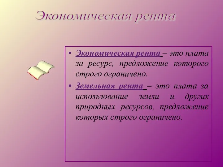 Экономическая рента – это плата за ресурс, предложение которого строго