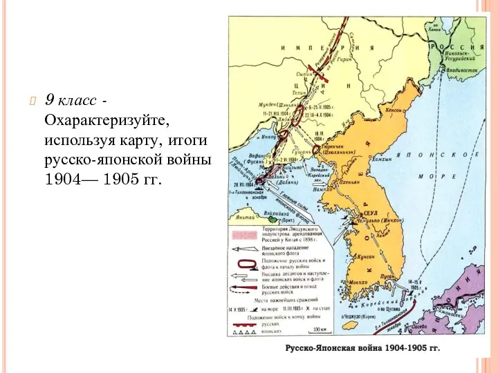 9 класс - Охарактеризуйте, используя карту, итоги русско-японской войны 1904— 1905 гг.