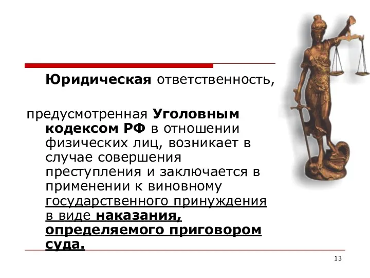 Юридическая ответственность, предусмотренная Уголовным кодексом РФ в отношении физических лиц,