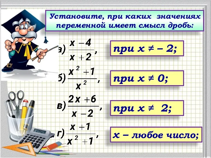 при х ≠ – 2; Установите, при каких значениях переменной