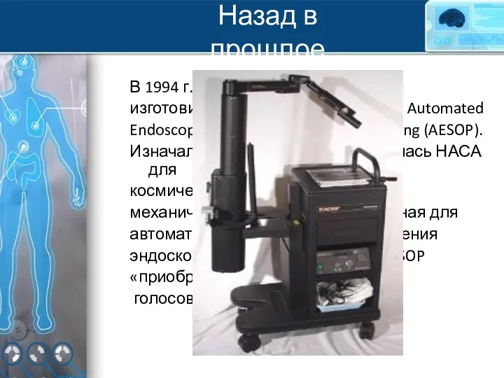 Назад в прошлое В 1994 г. компания Computer Motion изготовила