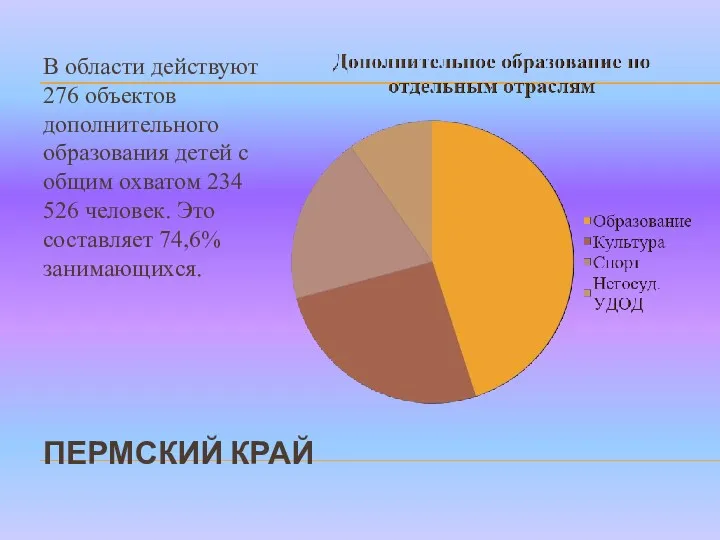 ПЕРМСКИЙ КРАЙ В области действуют 276 объектов дополнительного образования детей