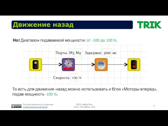 Движение назад Но! Диапазон подаваемой мощности: от -100 до 100