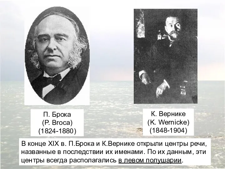 П. Брока (P. Broca) (1824-1880) К. Вернике (K. Wernicke) (1848-1904)