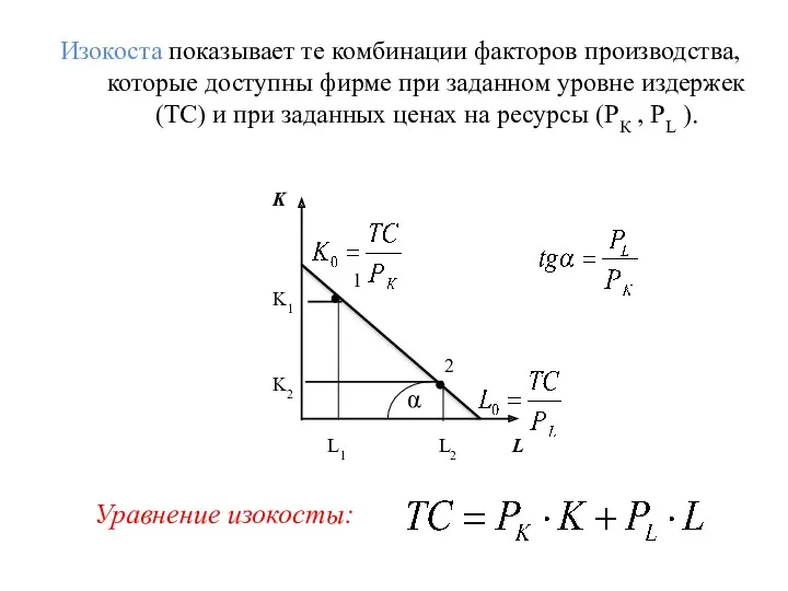 Изокоста показывает те комбинации факторов производства, которые доступны фирме при