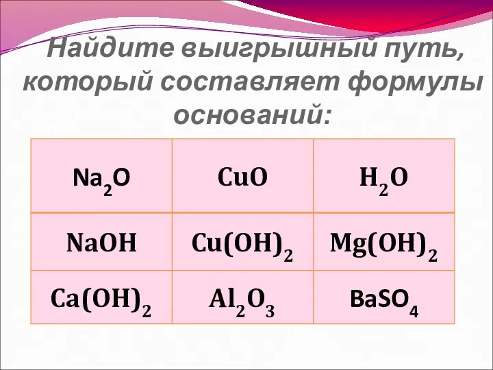 Найдите выигрышный путь, который составляет формулы оснований: