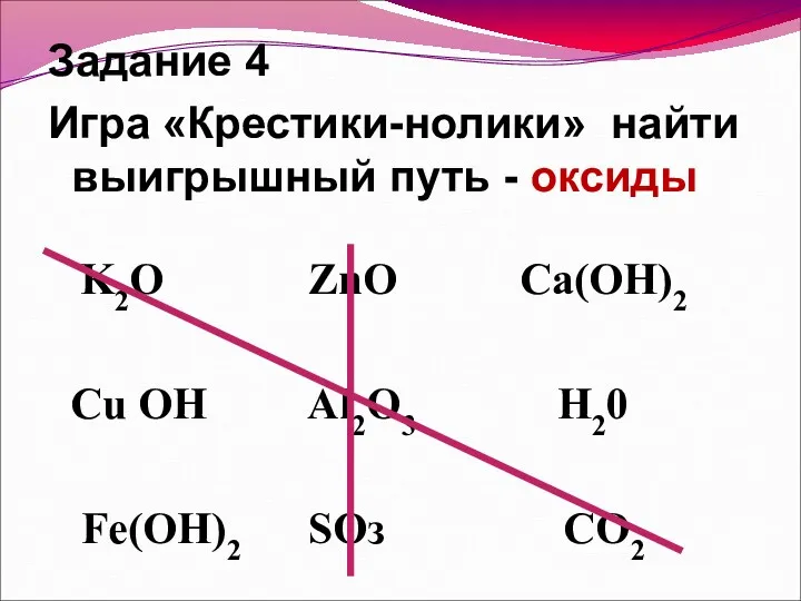 Задание 4 Игра «Крестики-нолики» найти выигрышный путь - оксиды K2O