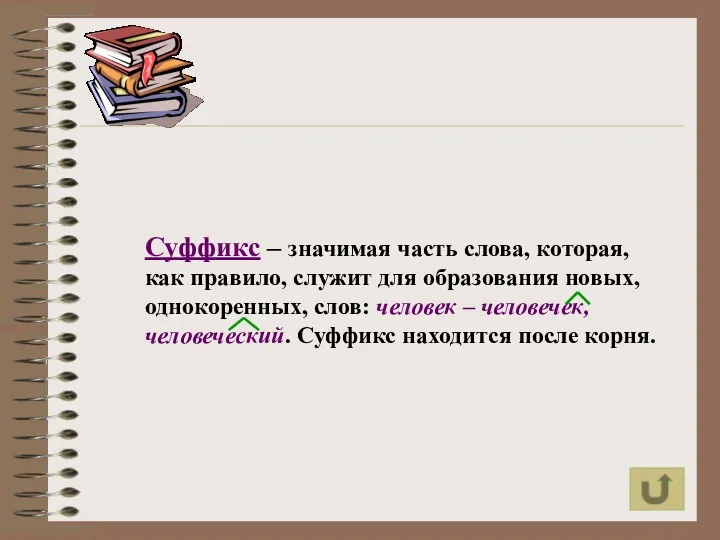 Суффикс – значимая часть слова, которая, как правило, служит для