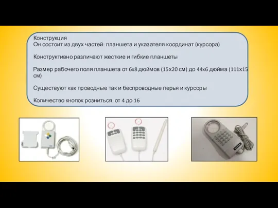 Конструкция Он состоит из двух частей: планшета и указателя координат