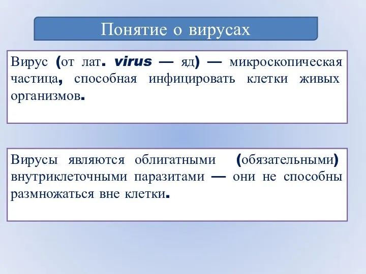 Понятие о вирусах Вирус (от лат. virus — яд) —