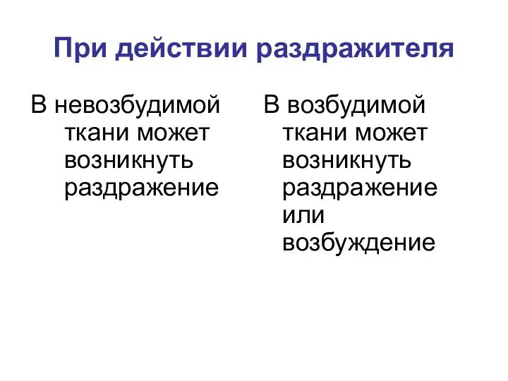 При действии раздражителя В невозбудимой ткани может возникнуть раздражение В