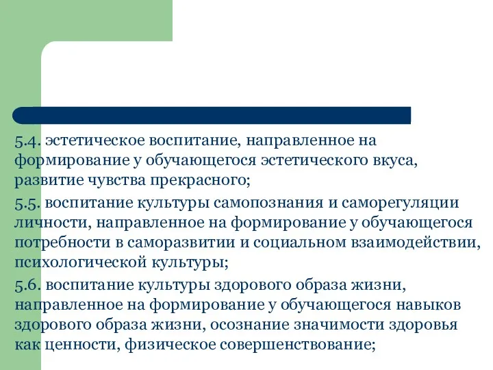 5.4. эстетическое воспитание, направленное на формирование у обучающегося эстетического вкуса,