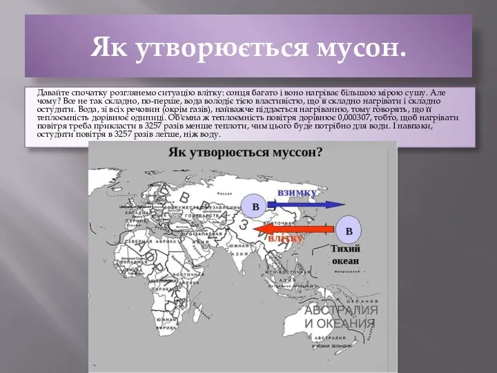 Як утворюється мусон. Давайте спочатку розглянемо ситуацію влітку: сонця багато