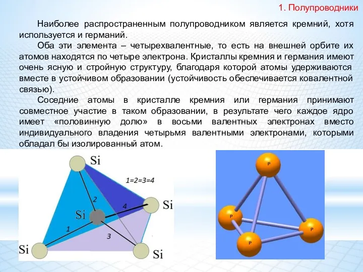 Наиболее распространенным полупроводником является кремний, хотя используется и германий. Оба