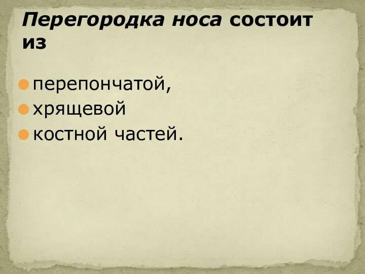 перепончатой, хрящевой костной частей. Перегородка носа состоит из