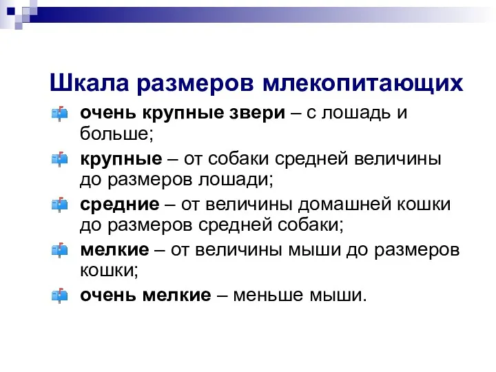 Шкала размеров млекопитающих очень крупные звери – с лошадь и