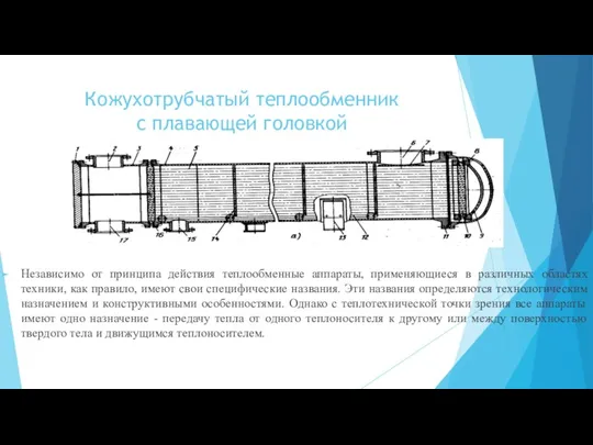 Кожухотрубчатый теплообменник с плавающей головкой Независимо от принципа действия теплообменные