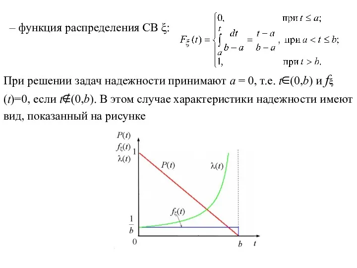 – функция распределения СВ ξ: При решении задач надежности принимают а = 0,