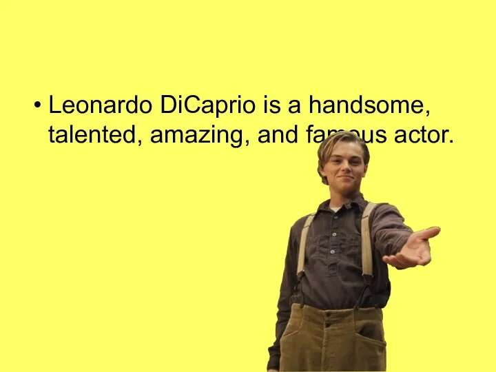 Leonardo DiCaprio is a handsome, talented, amazing, and famous actor.
