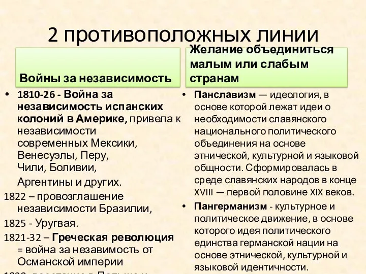 2 противоположных линии Войны за независимость 1810-26 - Война за