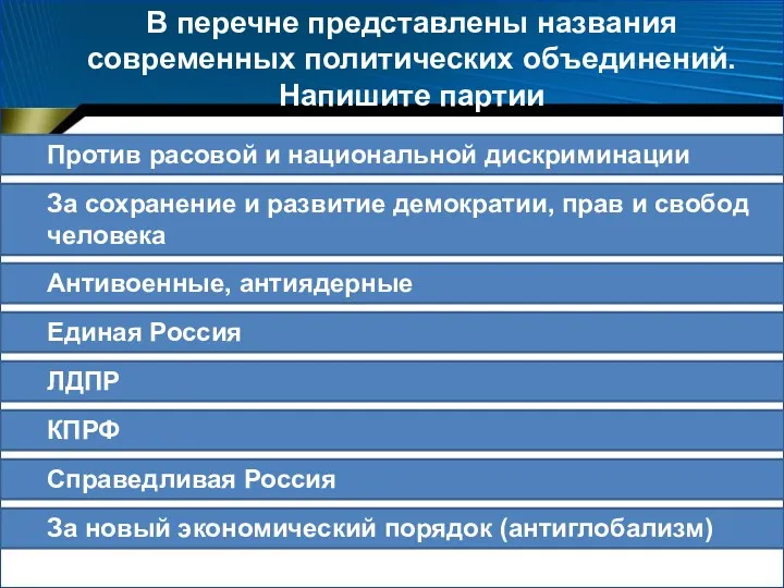 Против расовой и национальной дискриминации В перечне представлены названия современных