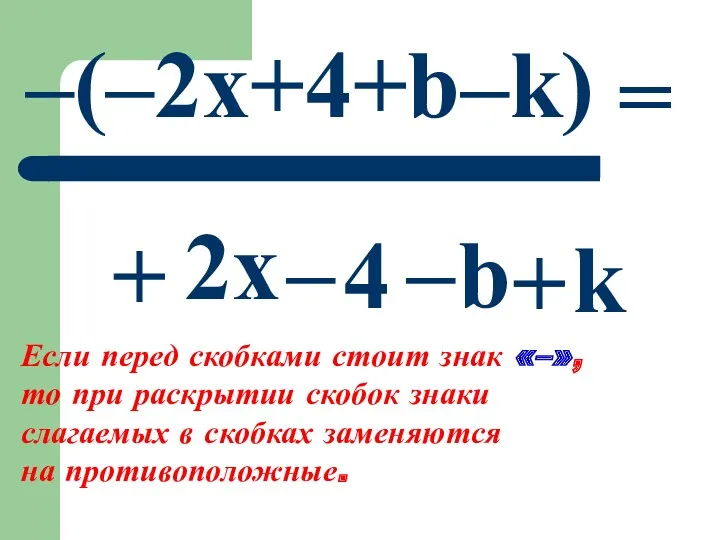 2x 4 b – k –(–2x+4+b–k) + – – + = Если перед