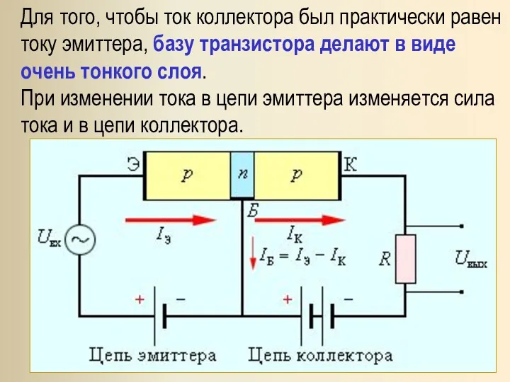 Для того, чтобы ток коллектора был практически равен току эмиттера,