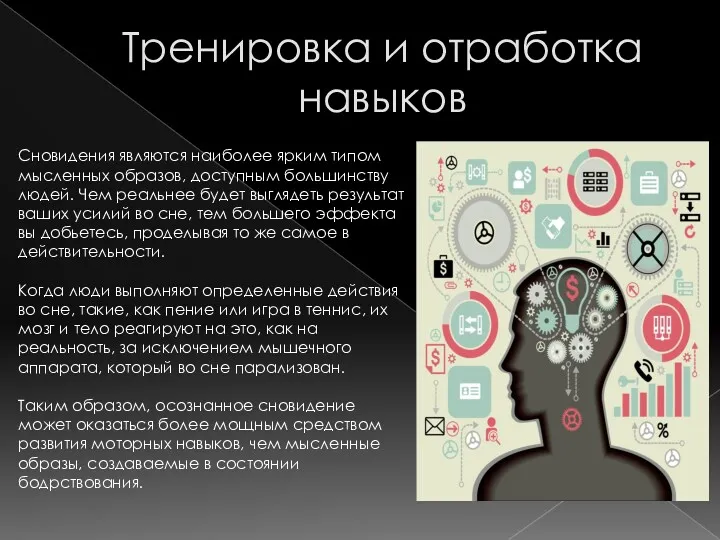 Тренировка и отработка навыков Сновидения являются наиболее ярким типом мысленных