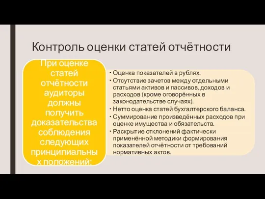 Контроль оценки статей отчётности