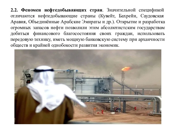 2.2. Феномен нефтедобывающих стран. Значительной спецификой отличаются нефтедобывающие страны (Кувейт,