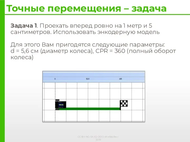 Задача 1. Проехать вперед ровно на 1 метр и 5