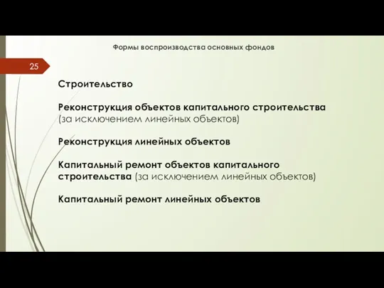 Строительство Реконструкция объектов капитального строительства (за исключением линейных объектов) Реконструкция