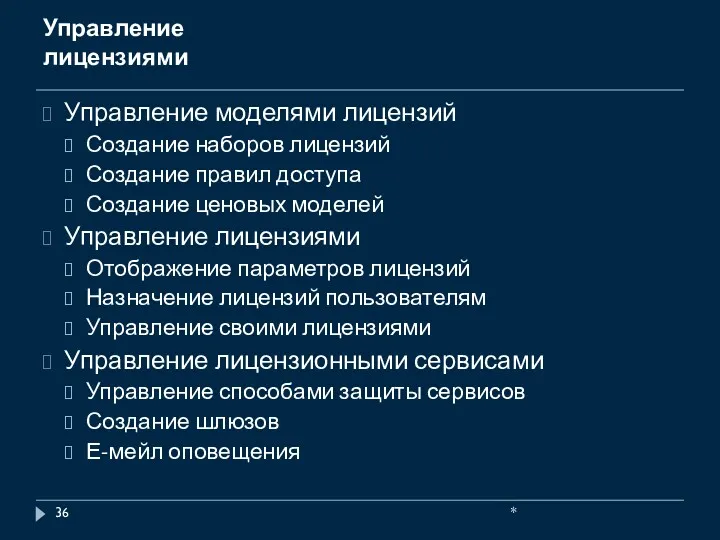 Управление лицензиями Управление моделями лицензий Создание наборов лицензий Создание правил