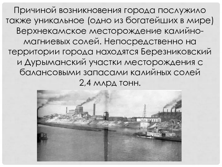 Причиной возникновения города послужило также уникальное (одно из богатейших в