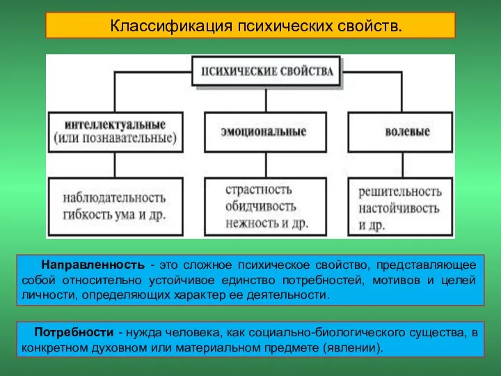 Классификация психических свойств. Направленность - это сложное психическое свойство, представляющее