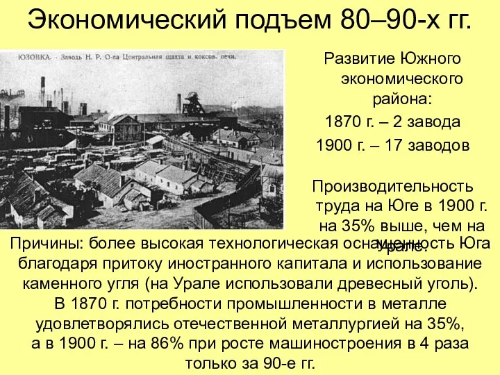 Экономический подъем 80–90-х гг. Развитие Южного экономического района: 1870 г.