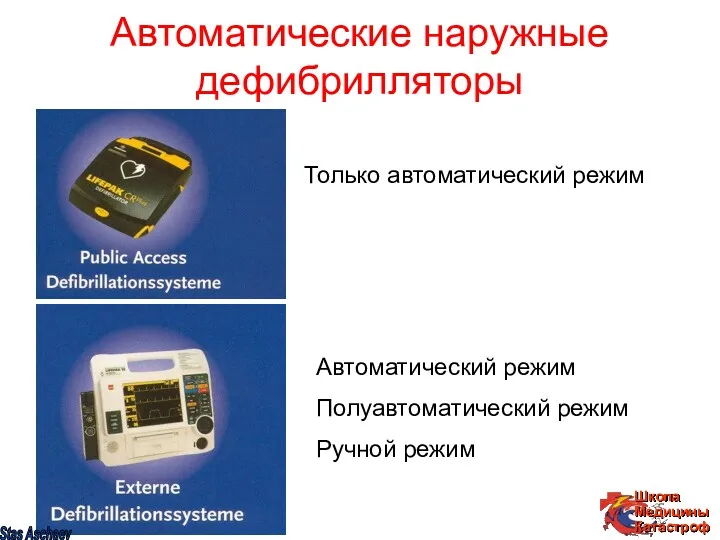 Автоматические наружные дефибрилляторы Только автоматический режим Автоматический режим Полуавтоматический режим Ручной режим Stas Aschaev