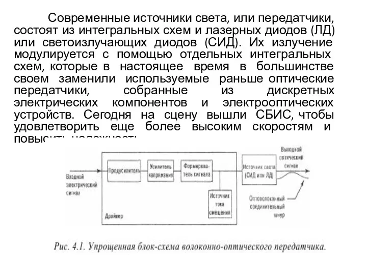 Современные источники света, или передатчики, состоят из интегральных схем и