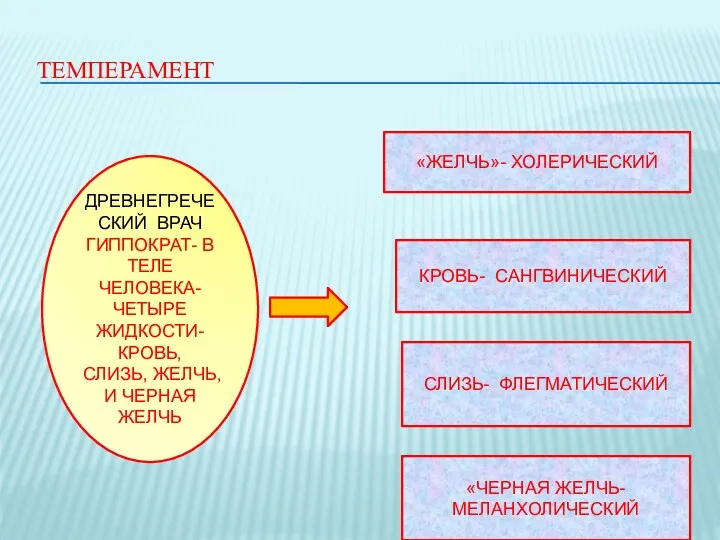 ТЕМПЕРАМЕНТ ДРЕВНЕГРЕЧЕСКИЙ ВРАЧ ГИППОКРАТ- В ТЕЛЕ ЧЕЛОВЕКА- ЧЕТЫРЕ ЖИДКОСТИ- КРОВЬ,