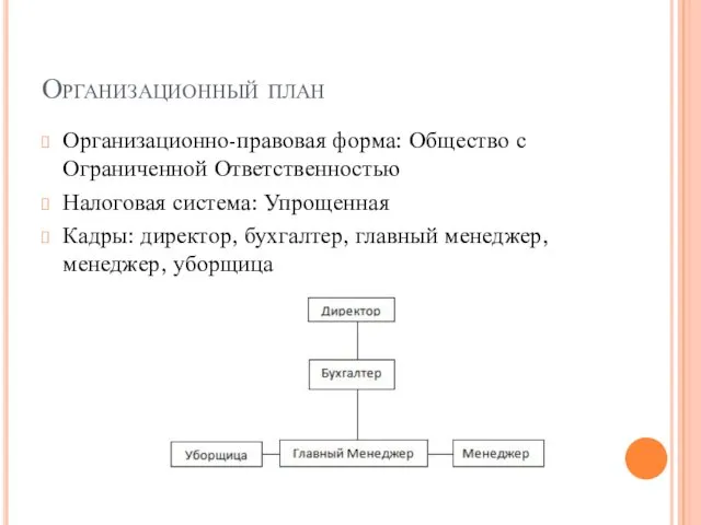 Организационный план Организационно-правовая форма: Общество с Ограниченной Ответственностью Налоговая система: