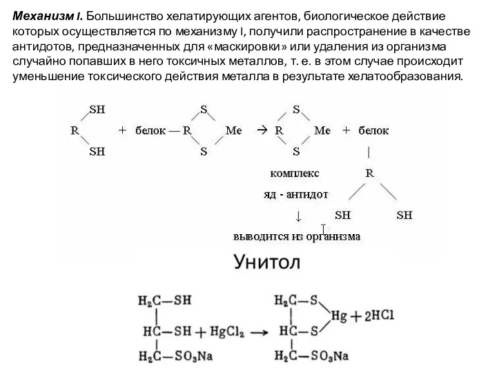 Механизм I. Большинство хелатирующих агентов, биологическое действие которых осуществляется по