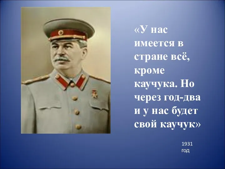 «У нас имеется в стране всё, кроме каучука. Но через