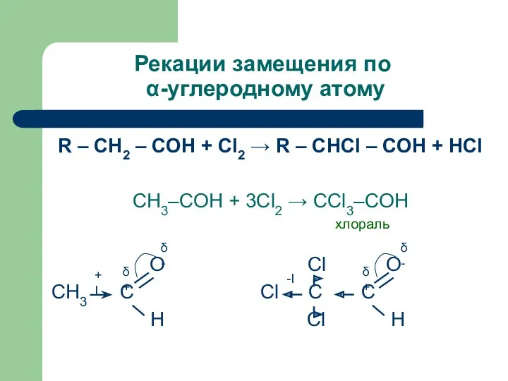 Рекации замещения по α-углеродному атому R – CH2 – COH