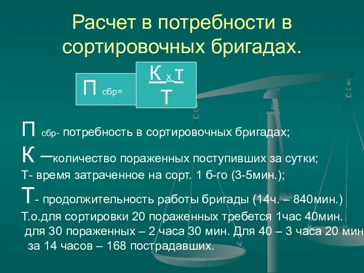 Расчет в потребности в сортировочных бригадах. К х т Т П сбр= П