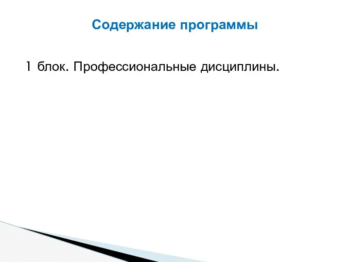 1 блок. Профессиональные дисциплины. Содержание программы